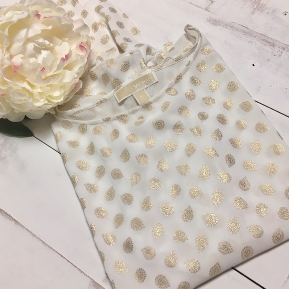 Michael Kors Tops - Michael Kors Ivory & Gold Overlay Top